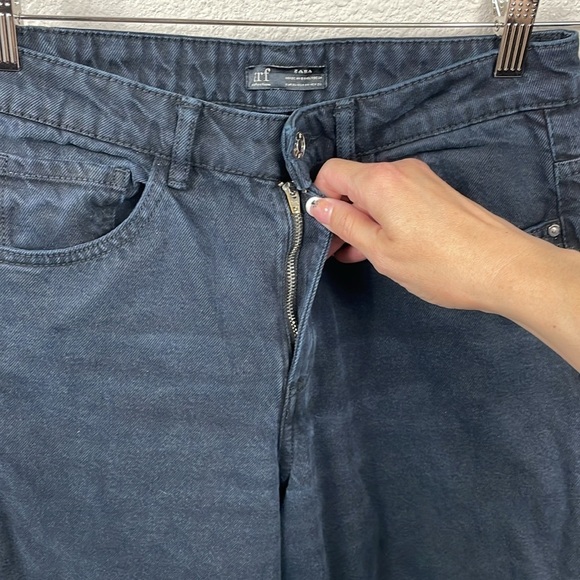 Zara Trf Wide Leg High Rise Baggy Jeans Grunge Goth Black Crop Sz 4 - Picture 4 of 11